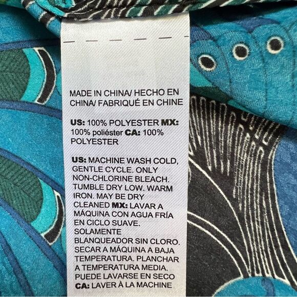 Chicos Peacock Blouse Tie Neck Balloon Statement Sleeve Silky Satin Size 3 16/18 - Picture 10 of 10